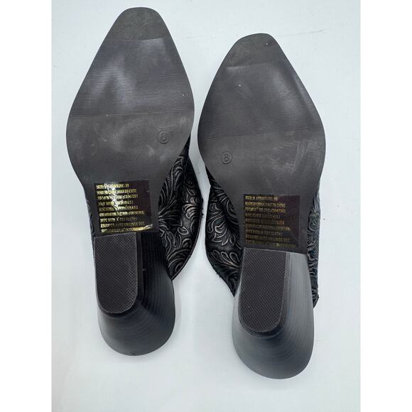 Western Style Tooled Faux Leather Mules Pointed Toe Slide-On Heels Size 8 - Picture 5 of 7